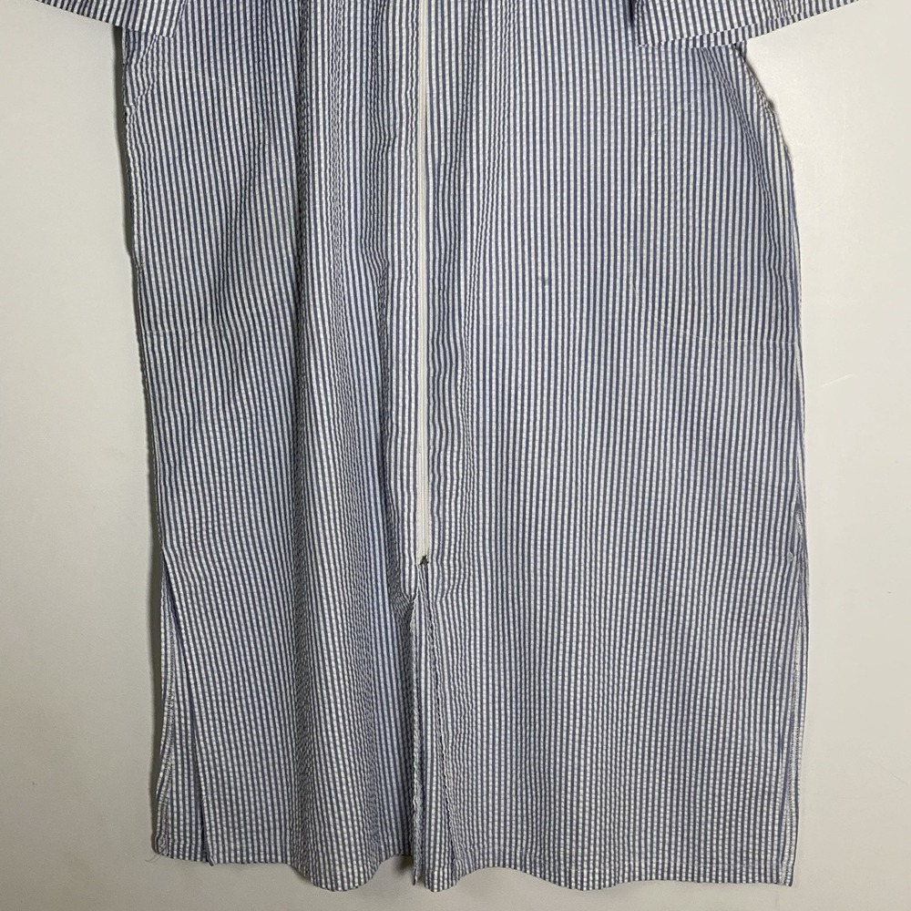 Miss‎ Elaine Housecoat Womens Large Blue White Striped Embroidered Seersucker L - Picture 3 of 16